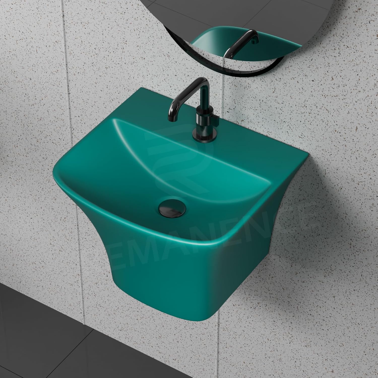 REMANENCE-RION Luxury Wall Mount Half Pedestal Wash Basin for Bathroom, Restaurant, Hotels (Matte Green)