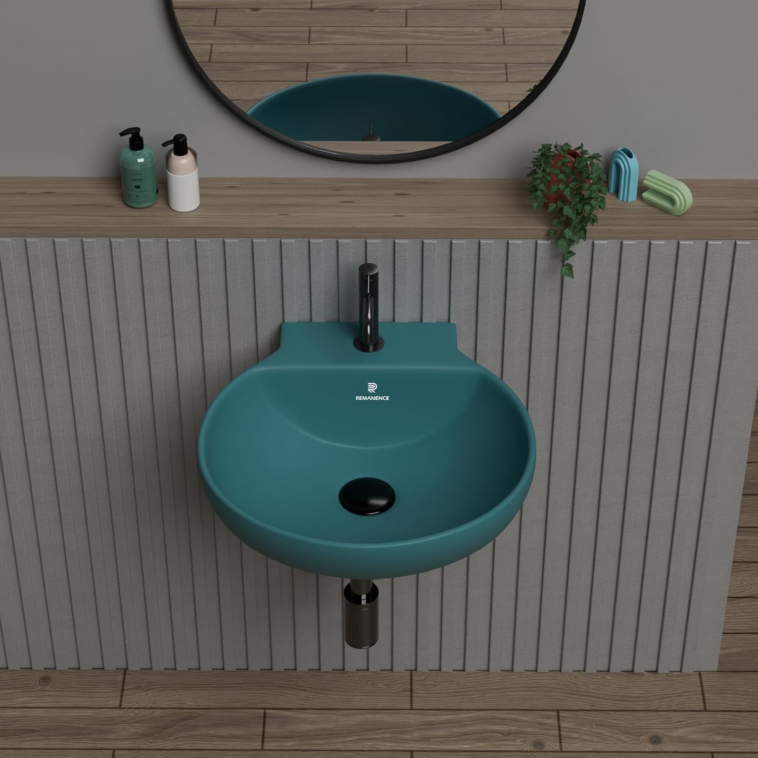 REMANENCE-NANO Ceramic Wall Hung Corner Wash Basin for Bathroom (12 x 12 x 5 Inch)