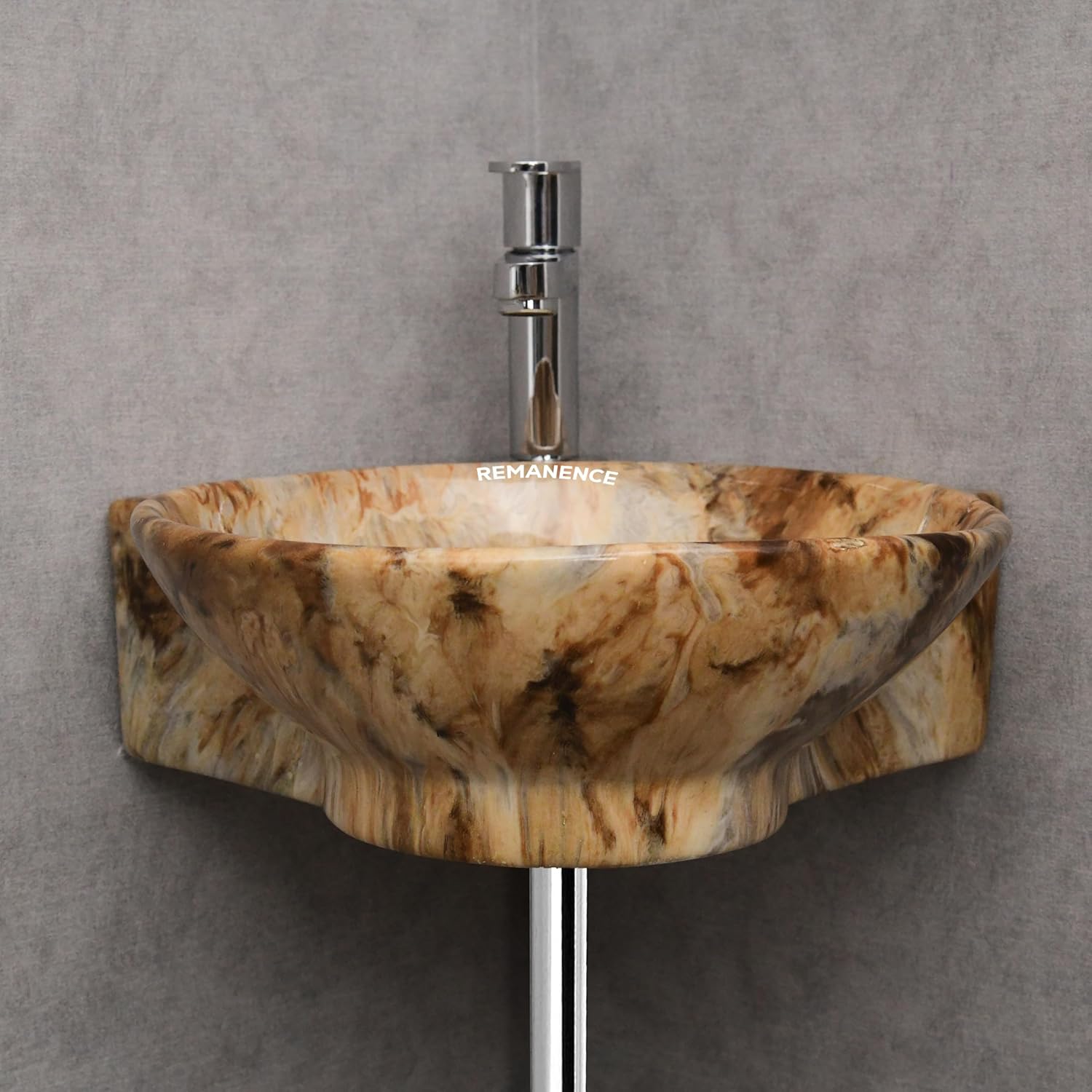 REMANENCE-ROUND Designer Wall Mounted Small Corner Wash Basin for Bathroom (16.3 x 13.8 x 4.3 Inch)