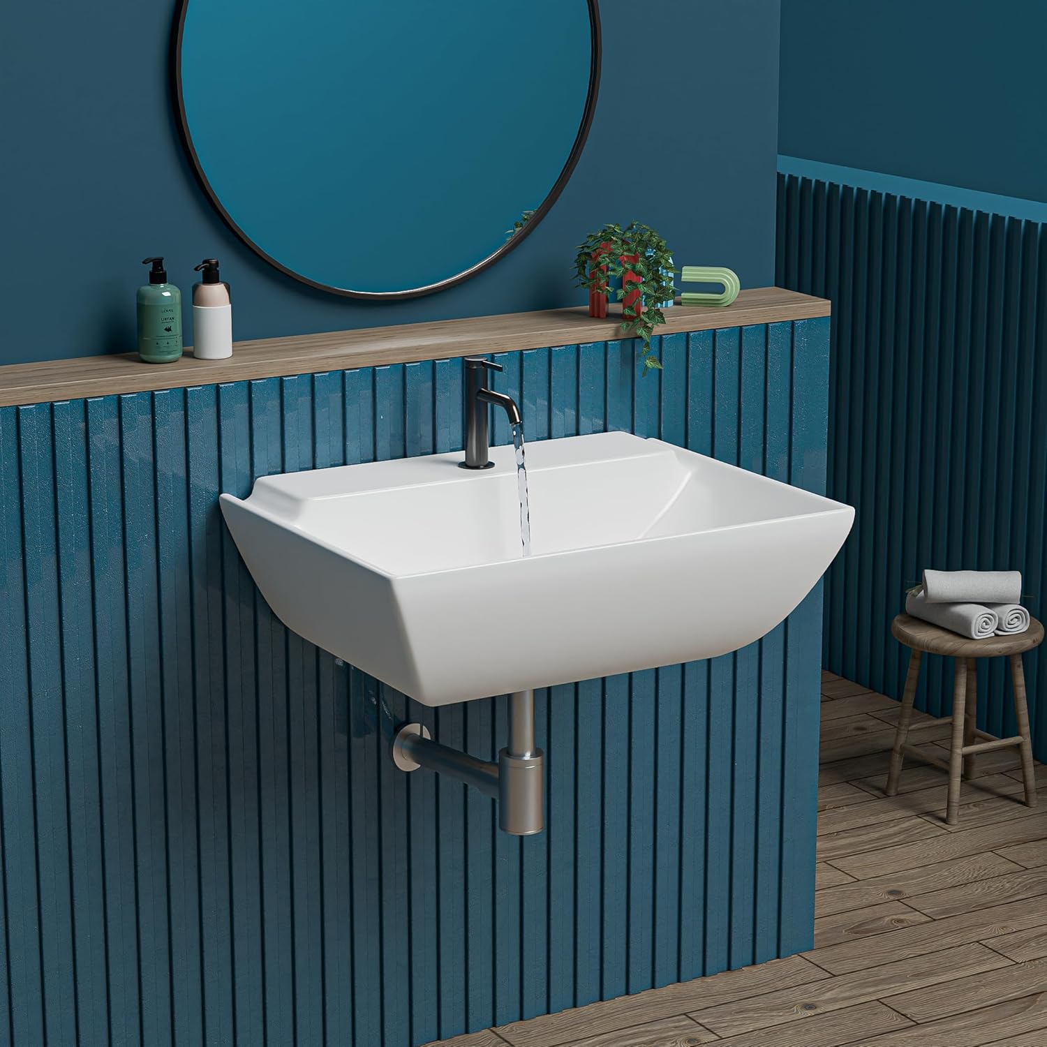 REMANENCE-OLINA Wall Mounted Wash Basin for Small Bathrooms & Powder Rooms (18 x 14 x 6 Inch)