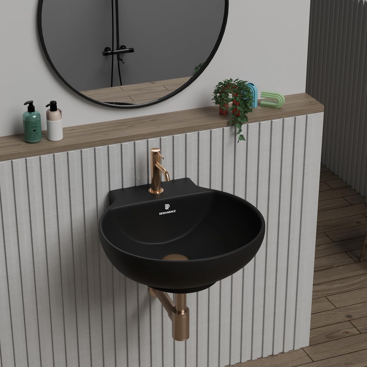 REMANENCE-NANO Ceramic Wall Hung Corner Wash Basin for Bathroom (12 x 12 x 5 Inch)