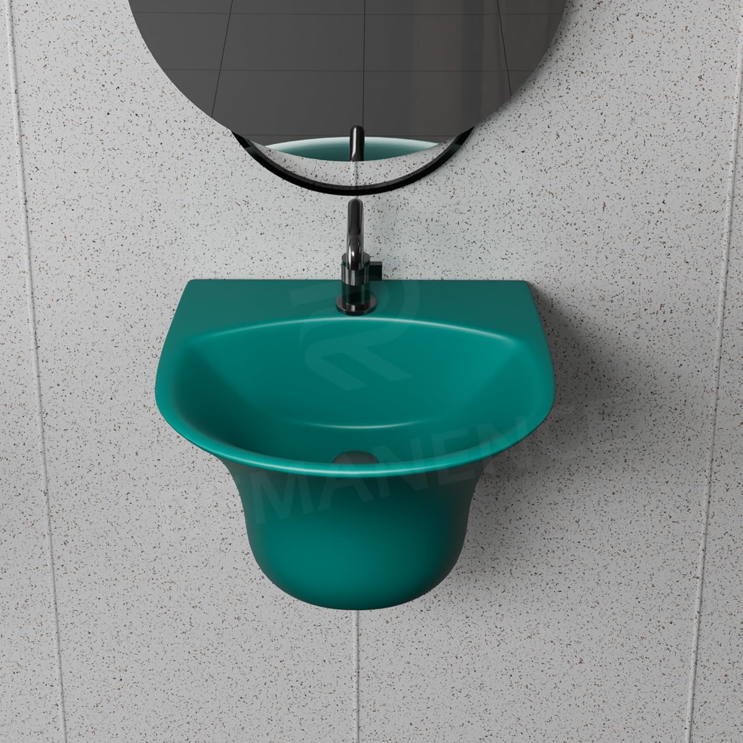 REMANENCE-RICH Luxury Wall Mount Half Pedestal Wash Basin for Bathroom (Matte Green)