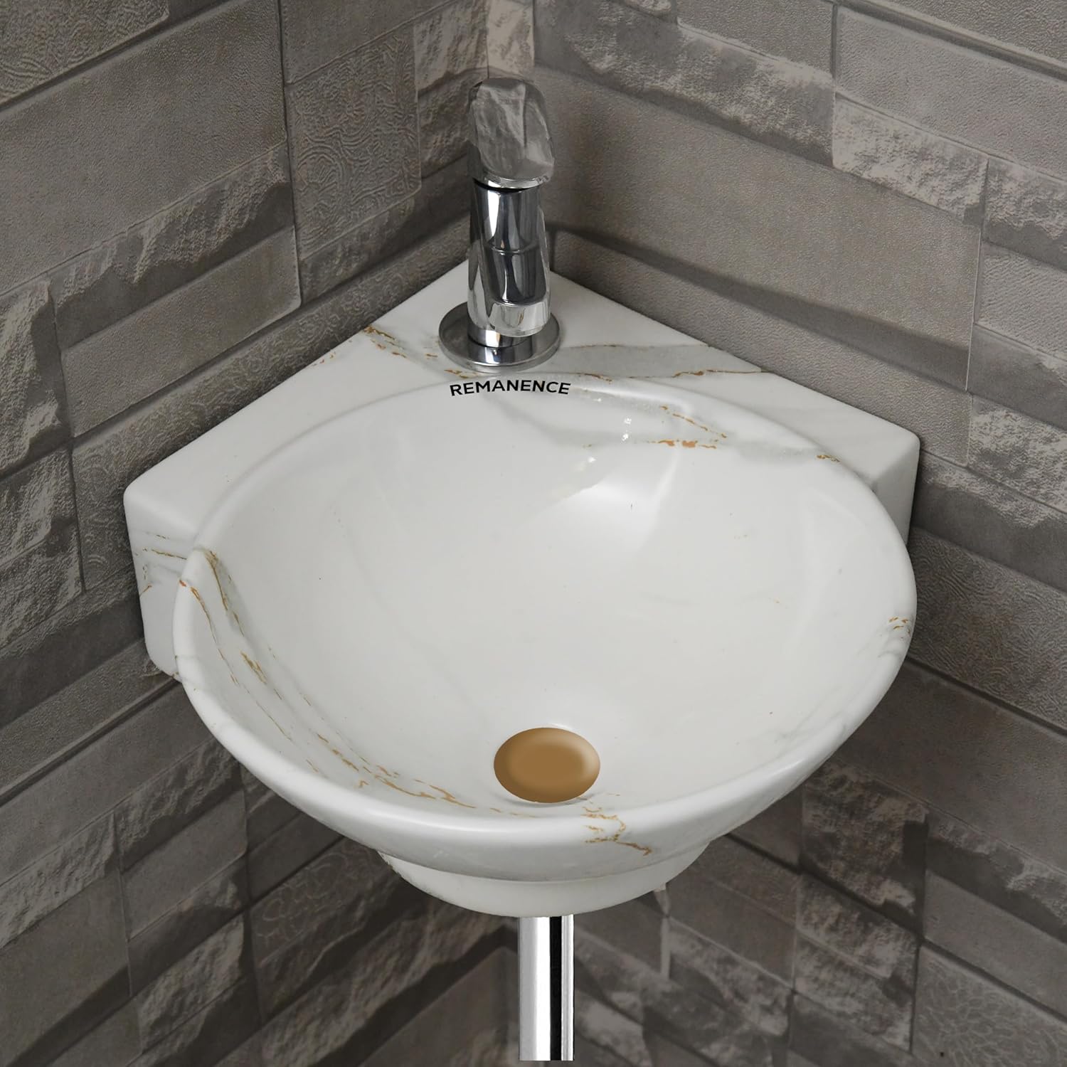 REMANENCE-ROUND Designer Wall Mounted Small Corner Wash Basin for Bathroom (16.3 x 13.8 x 4.3 Inch)