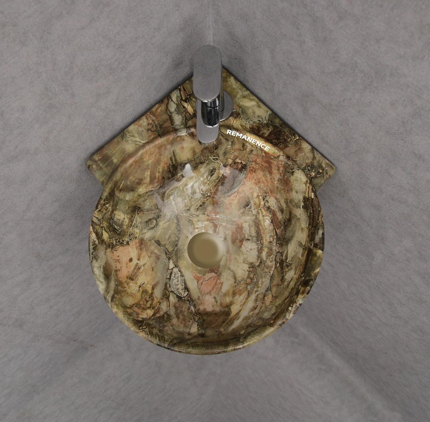 REMANENCE-ROUND Designer Wall Mounted Small Corner Wash Basin for Bathroom (16.3 x 13.8 x 4.3 Inch)