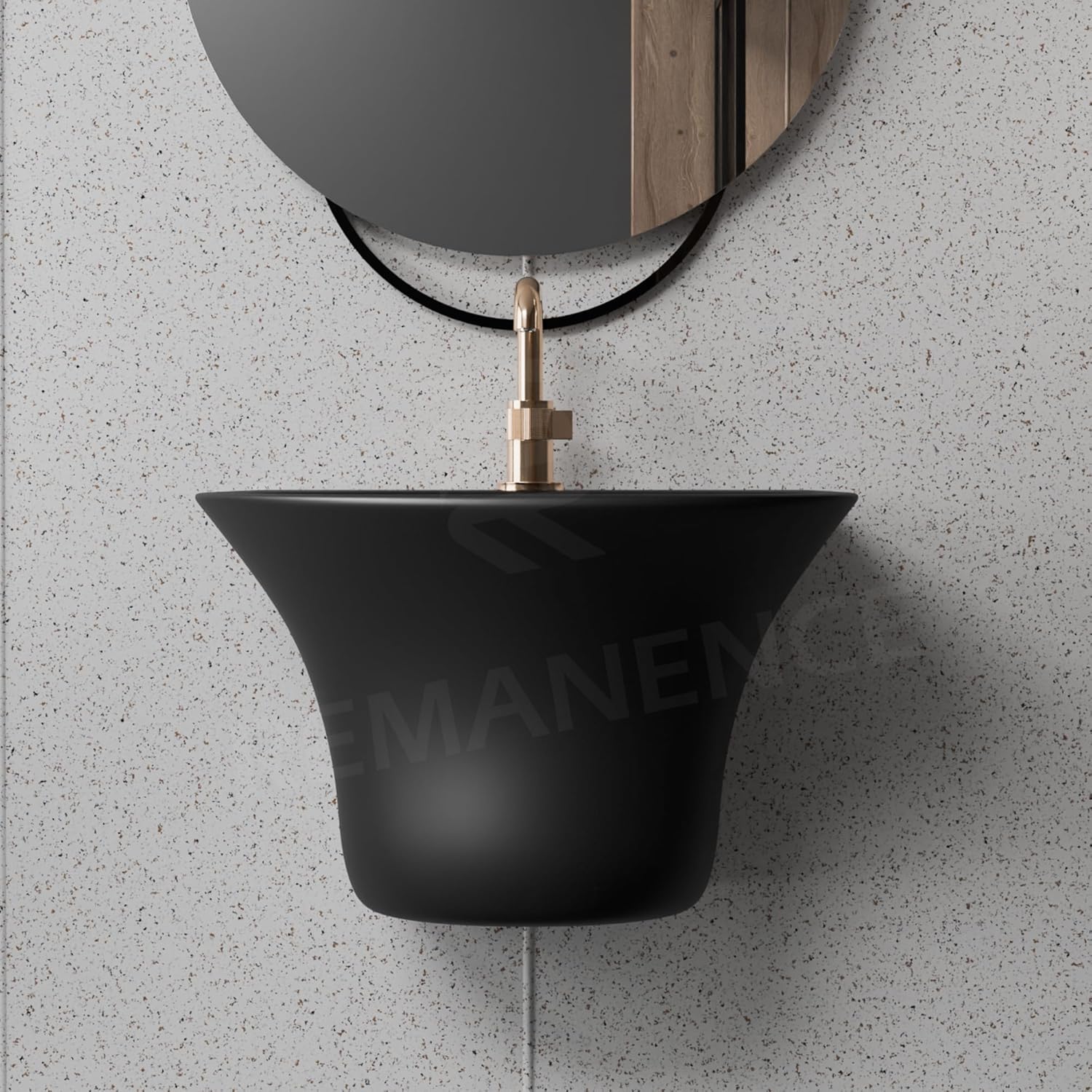 REMANENCE-RICH Luxury Wall Mount Half Pedestal Wash Basin for Bathroom (Matte Black)