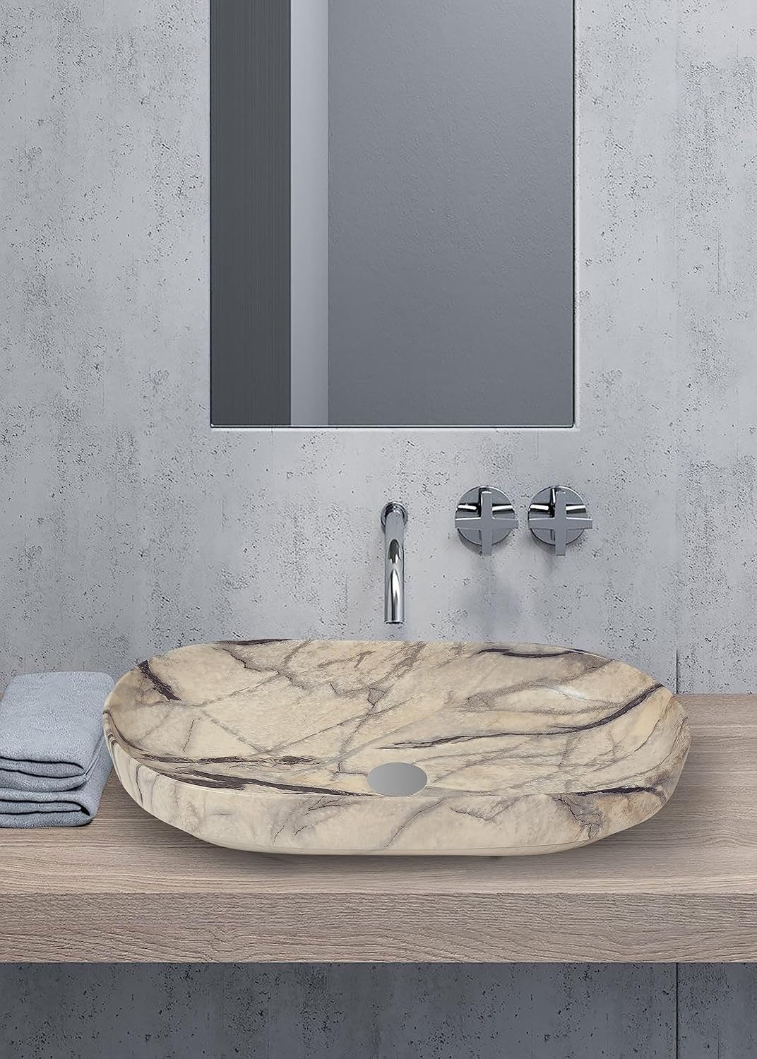 REMANENCE Premium Designer Countertop Wash Basin for Premium Restaurants & Cafés, Luxury Bathrooms, Boutique Hotels & Resorts (28 x 14 x 5.5 Inch) (Beige Black)