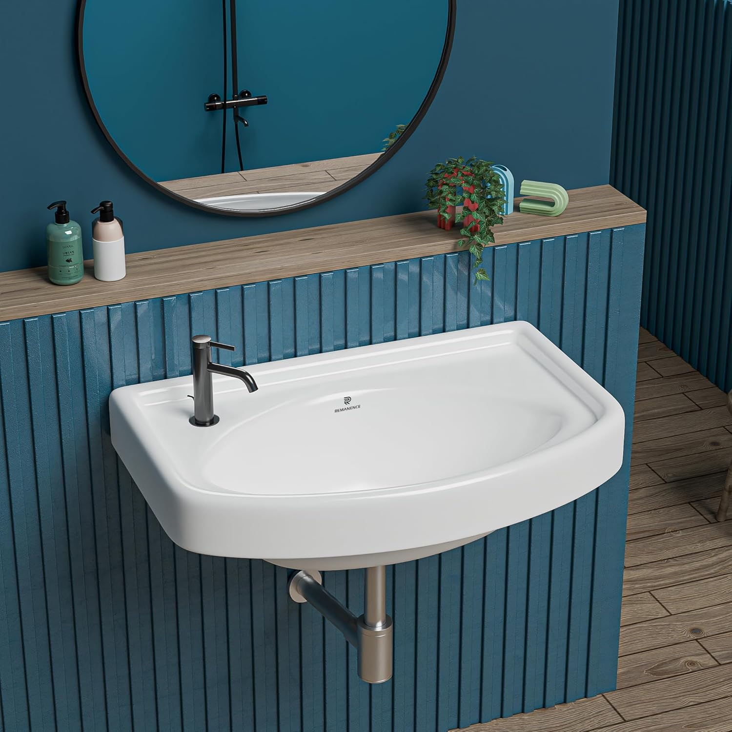 REMANENCE-DUCK Wall Mounted Wash Basin for Small Bathrooms & Powder Rooms (19 x 12.5 x 8 Inch)