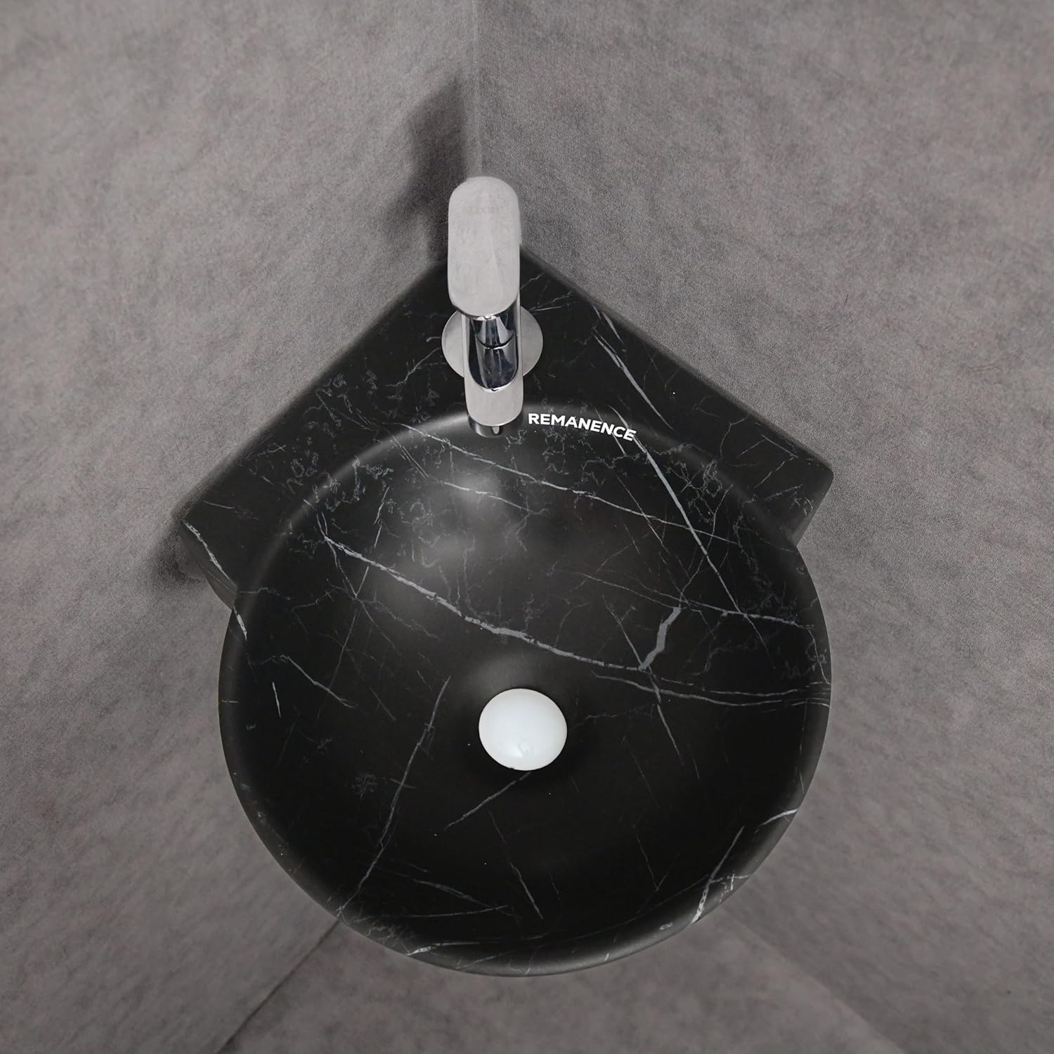 REMANENCE-ROUND Designer Wall Mounted Small Corner Wash Basin for Bathroom (16.3 x 13.8 x 4.3 Inch)