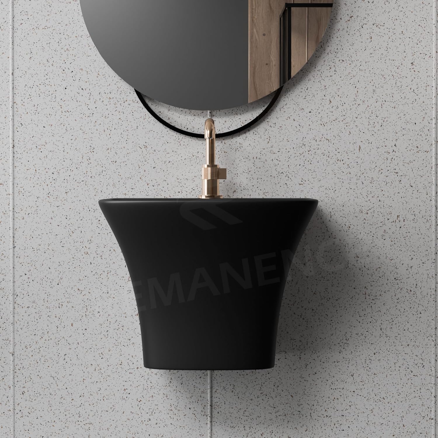 REMANENCE-RION Luxury Wall Mount Half Pedestal Wash Basin for Bathroom, Restaurant, Hotels (Matte Black)