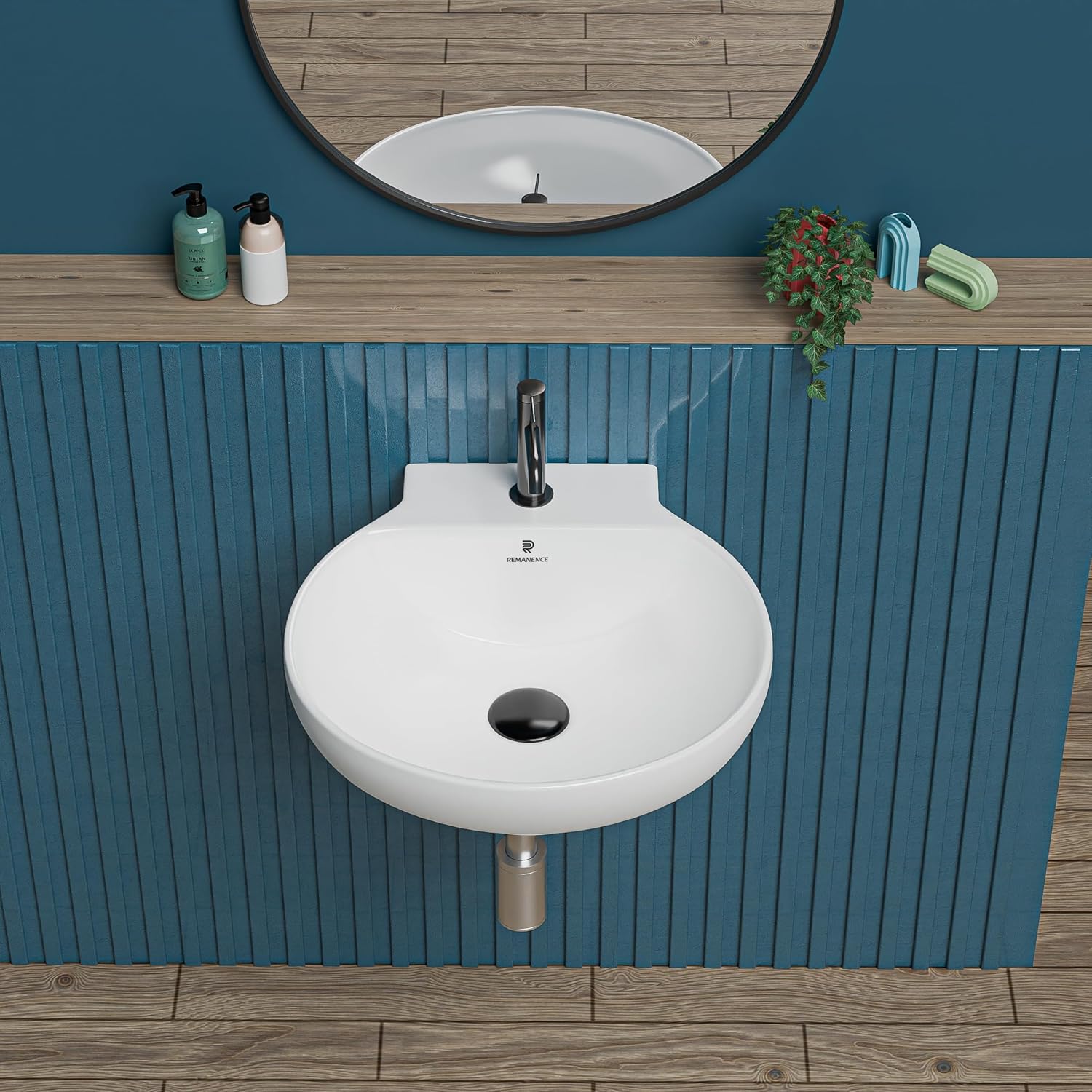 REMANENCE-NANO Ceramic Wall Hung Corner Wash Basin for Bathroom (12 x 12 x 5 Inch)