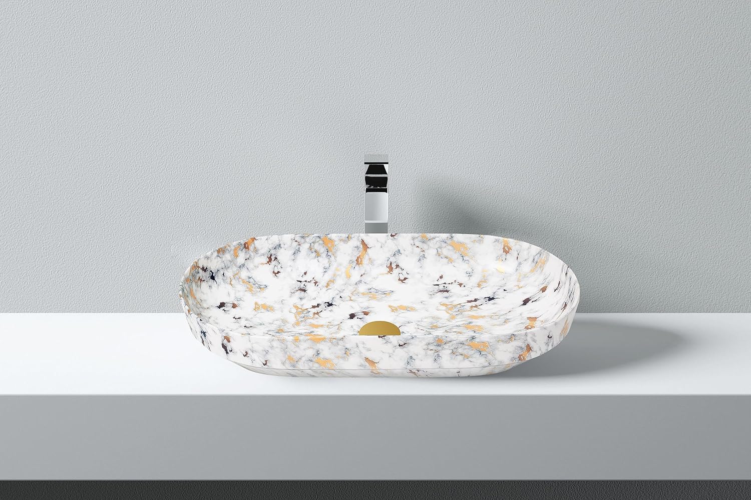 REMANENCE Premium Designer Countertop Wash Basin for Premium Restaurants & Cafés, Luxury Bathrooms, Boutique Hotels & Resorts (28 x 14 x 5.5 Inch) (White Gold)