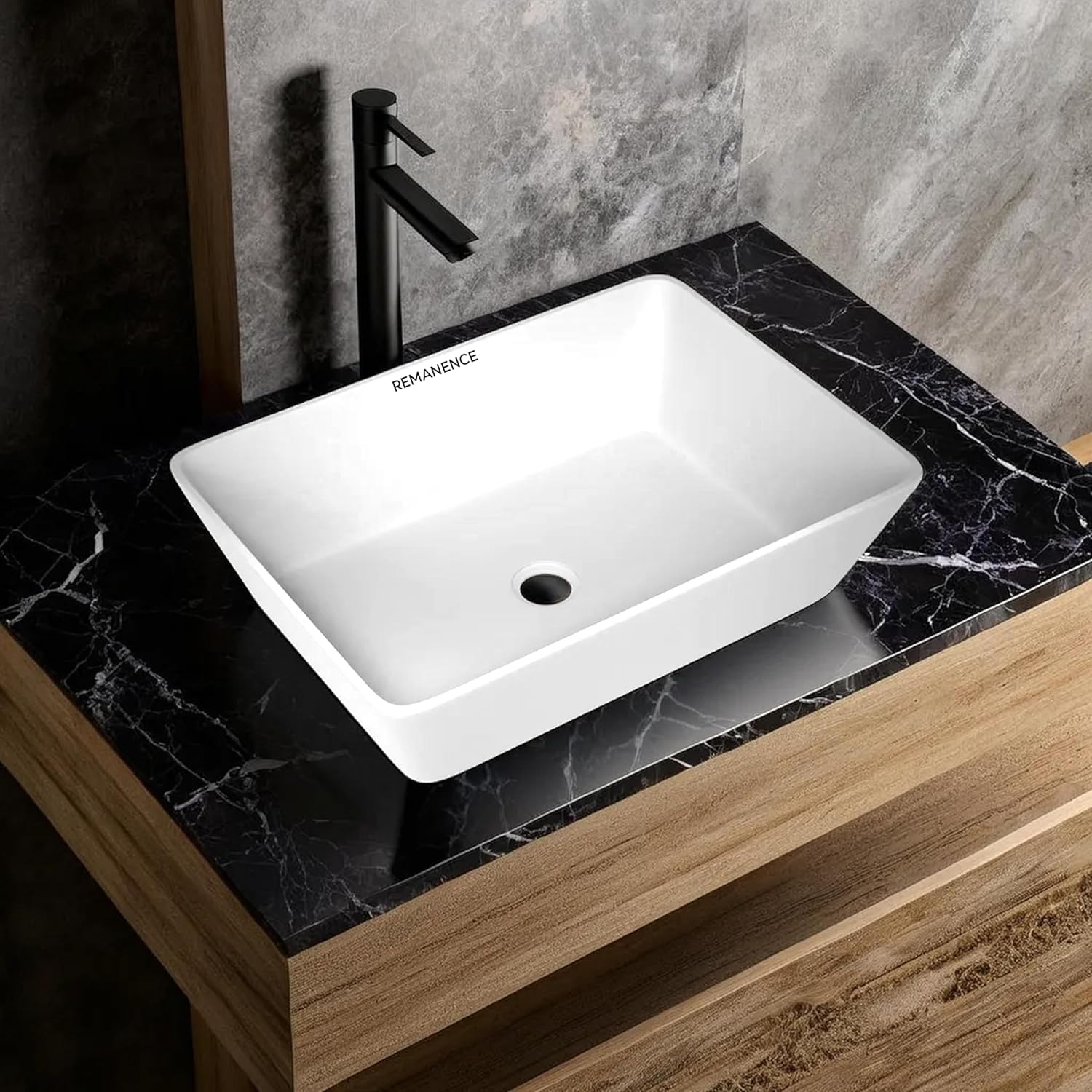 REMANENCE Granite Quartz Countertop Wash Basin (18 X 13 X 5.5 Inch) (Matte White)