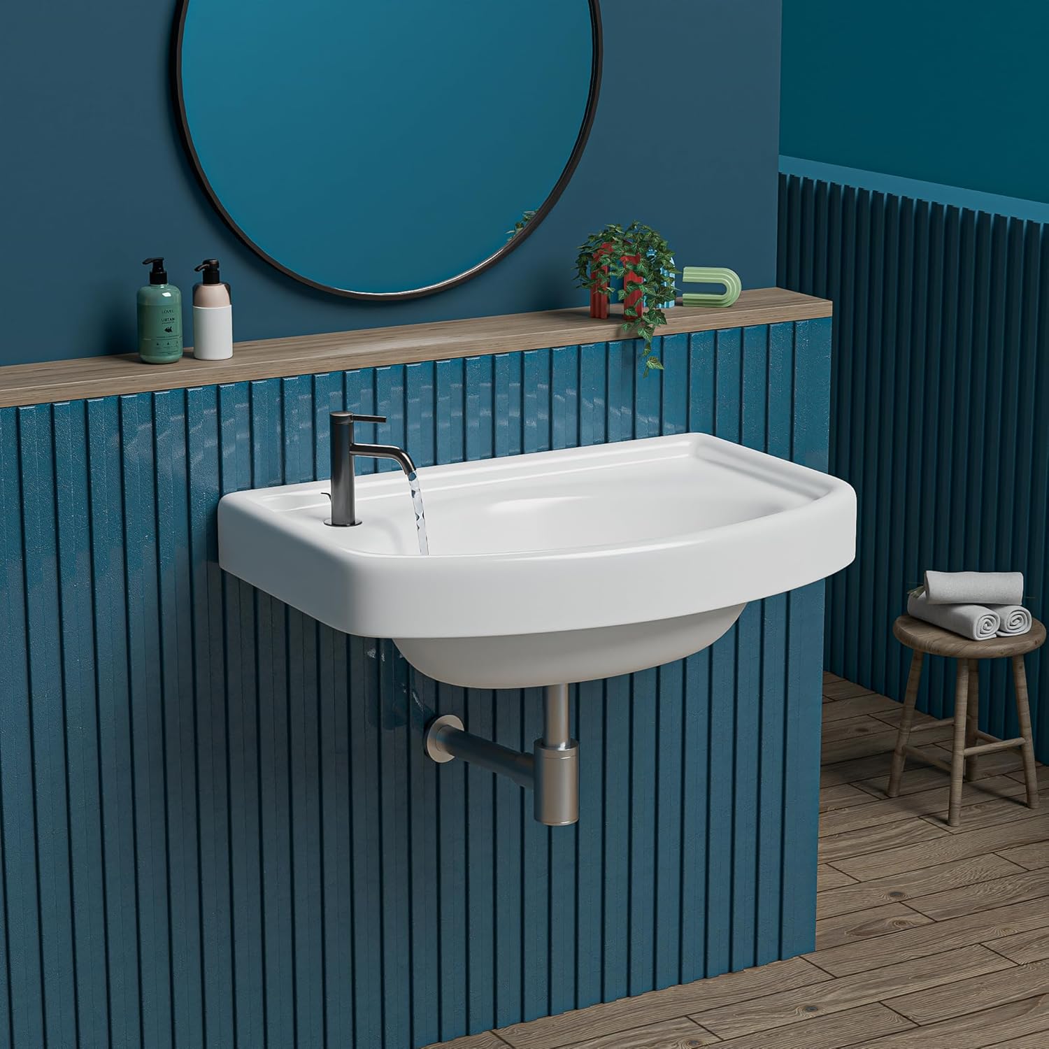 REMANENCE-DUCK Wall Mounted Wash Basin for Small Bathrooms & Powder Rooms (19 x 12.5 x 8 Inch)