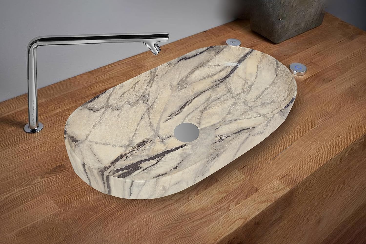 REMANENCE Premium Designer Countertop Wash Basin for Premium Restaurants & Cafés, Luxury Bathrooms, Boutique Hotels & Resorts (28 x 14 x 5.5 Inch) (Beige Black)