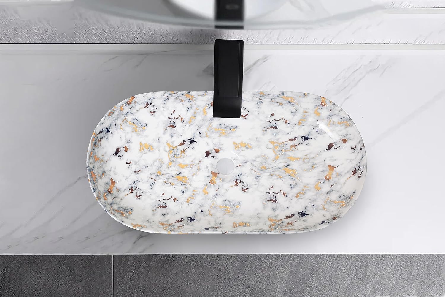 REMANENCE Premium Designer Countertop Wash Basin for Premium Restaurants & Cafés, Luxury Bathrooms, Boutique Hotels & Resorts (28 x 14 x 5.5 Inch) (White Gold)