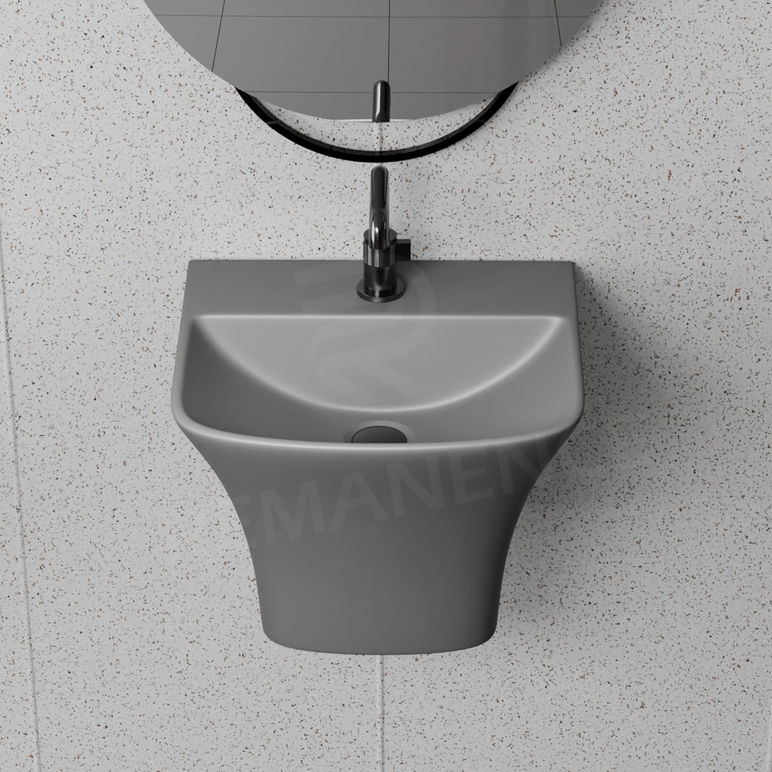 REMANENCE-RION Luxury Wall Mount Half Pedestal Wash Basin for Bathroom, Restaurant, Hotels (Matte Grey)