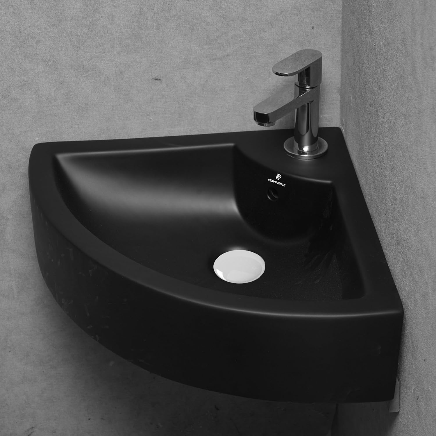 REMANENCE Ceramic Wall Mounted Corner Wash Basin (20.4 x 15 x 6 Inch)