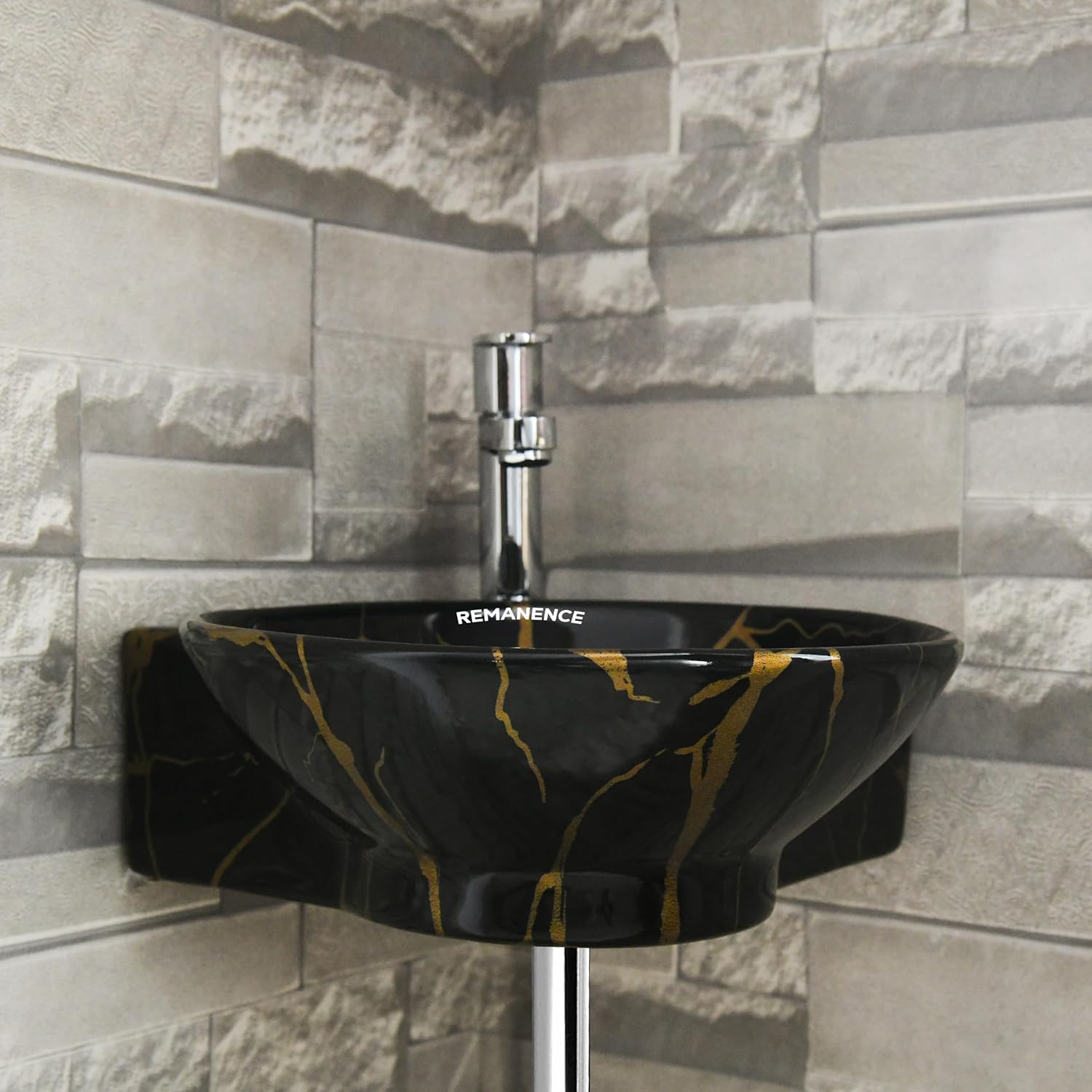 REMANENCE-ROUND Designer Wall Mounted Small Corner Wash Basin for Bathroom (16.3 x 13.8 x 4.3 Inch)