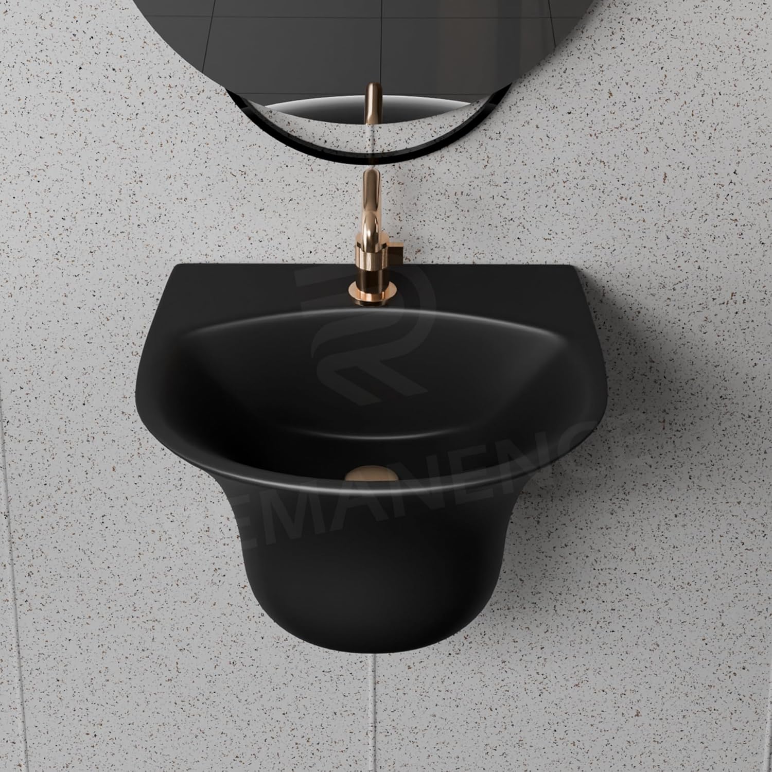 REMANENCE-RICH Luxury Wall Mount Half Pedestal Wash Basin for Bathroom (Matte Black)