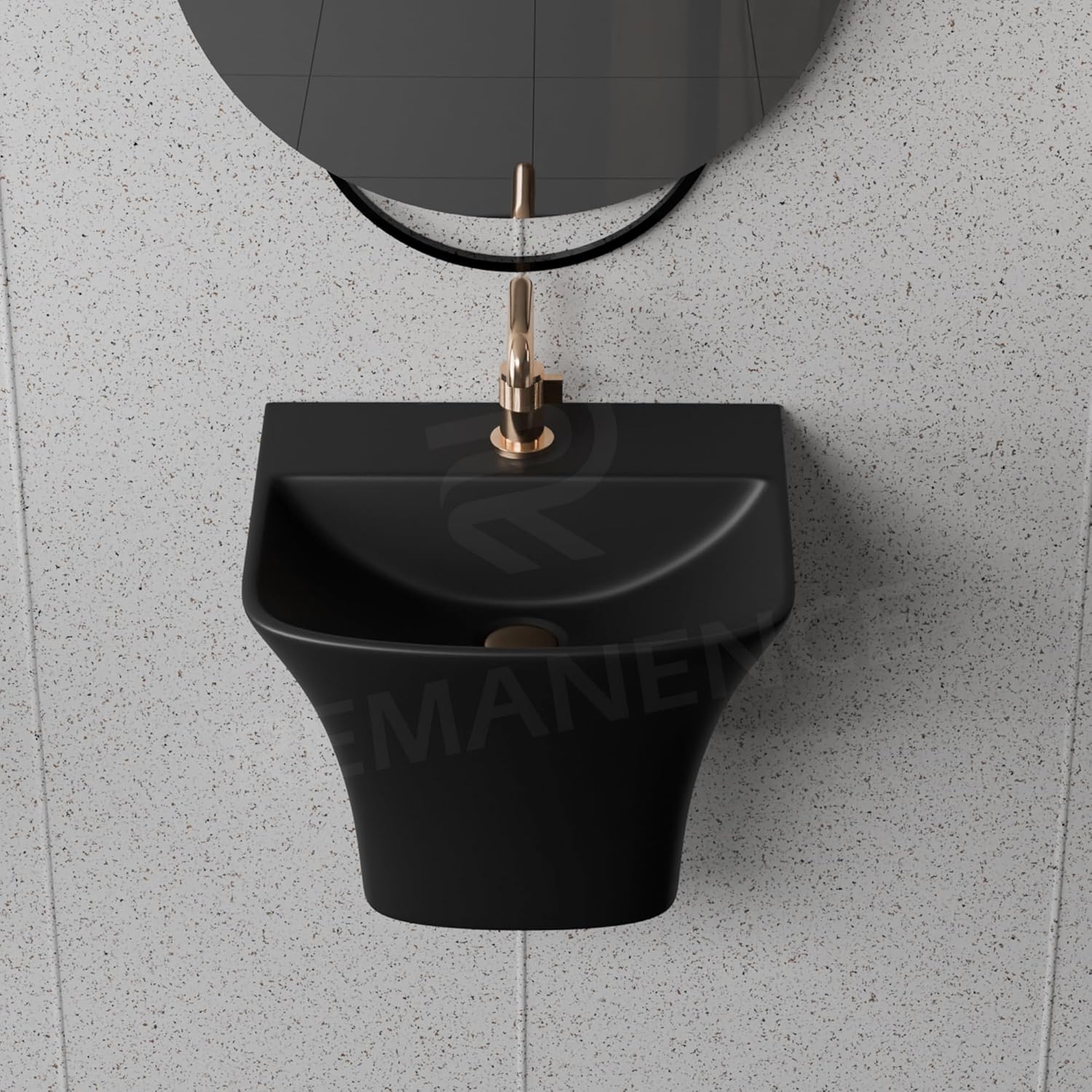 REMANENCE-RION Luxury Wall Mount Half Pedestal Wash Basin for Bathroom, Restaurant, Hotels (Matte Black)