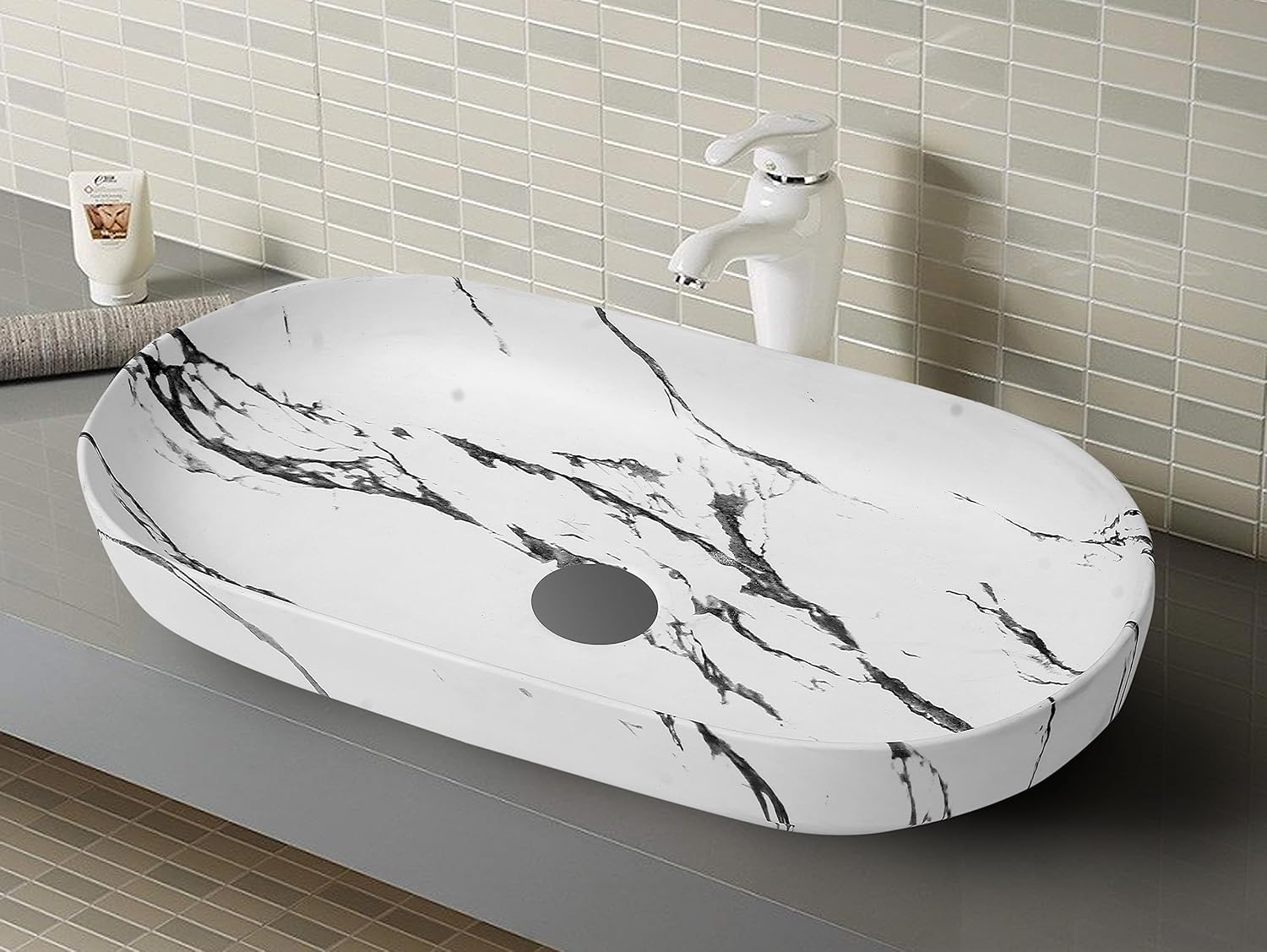 REMANENCE Premium Designer Countertop Wash Basin for Premium Restaurants & Cafés, Luxury Bathrooms, Boutique Hotels & Resorts (28 x 14 x 5.5 Inch) (White)