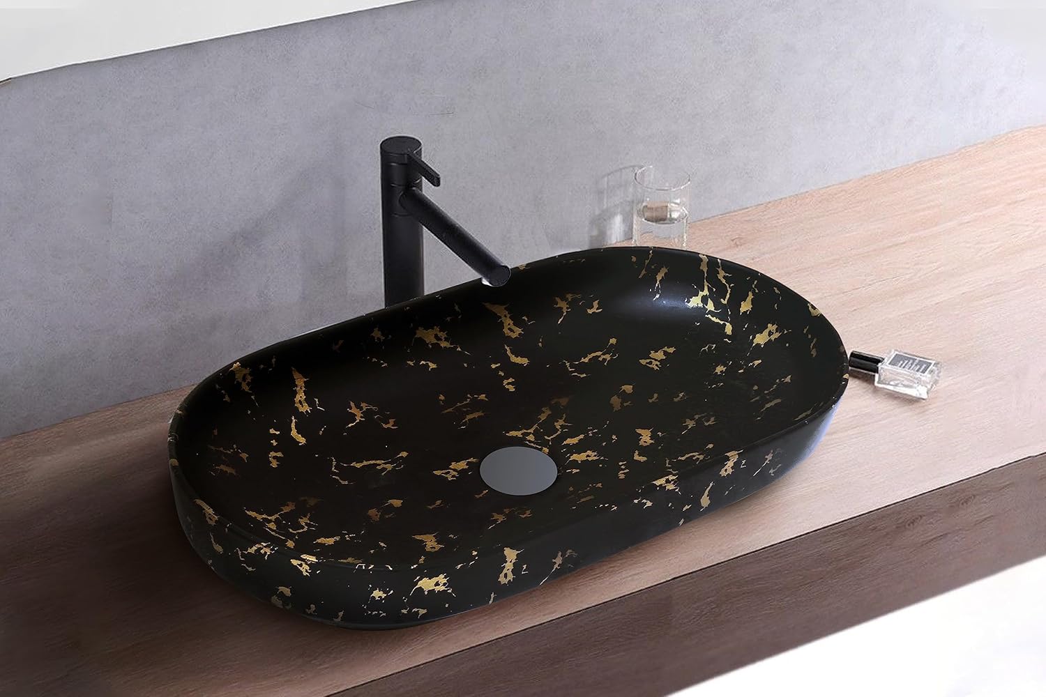 REMANENCE Premium Designer Countertop Wash Basin for Premium Restaurants & Cafés, Luxury Bathrooms, Boutique Hotels & Resorts (28 x 14 x 5.5 Inch) (Designer Black Gold)