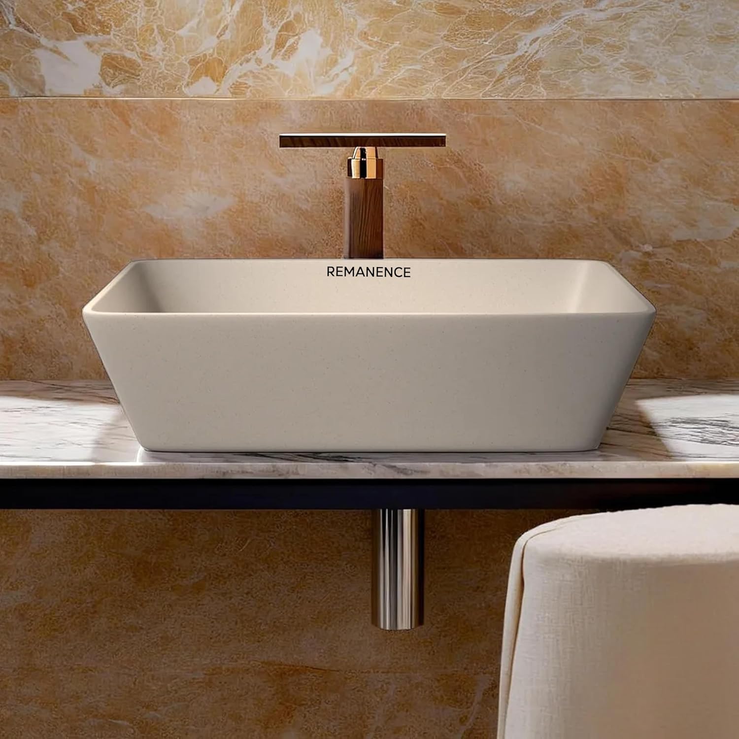 REMANENCE Granite Quartz Countertop Wash Basin (18 X 13 X 5.5 Inch) (Matte Ivory)