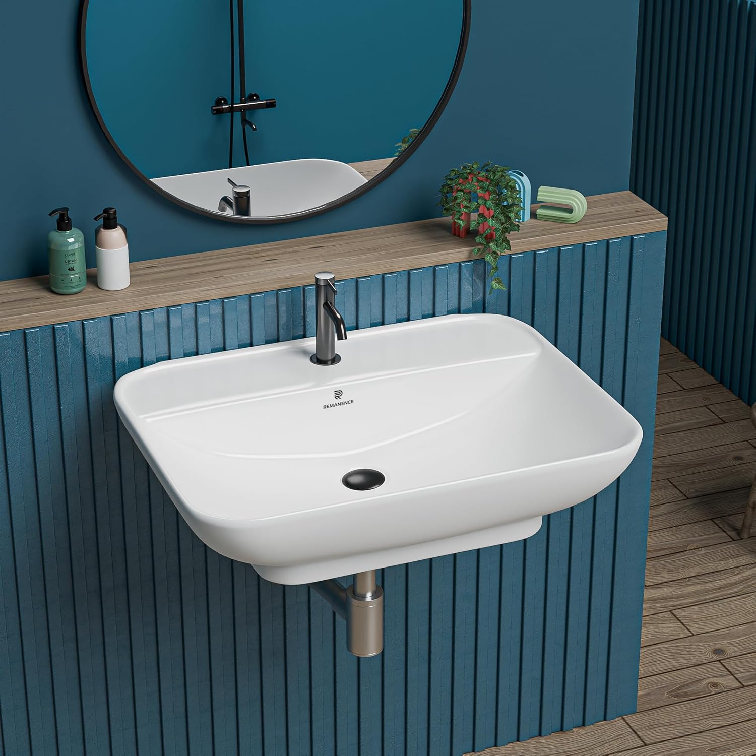 REMANENCE-MARTIN Wall Mounted Wash Basin for Small Bathrooms & Powder Rooms (21 x 16 x 5.3 Inch)