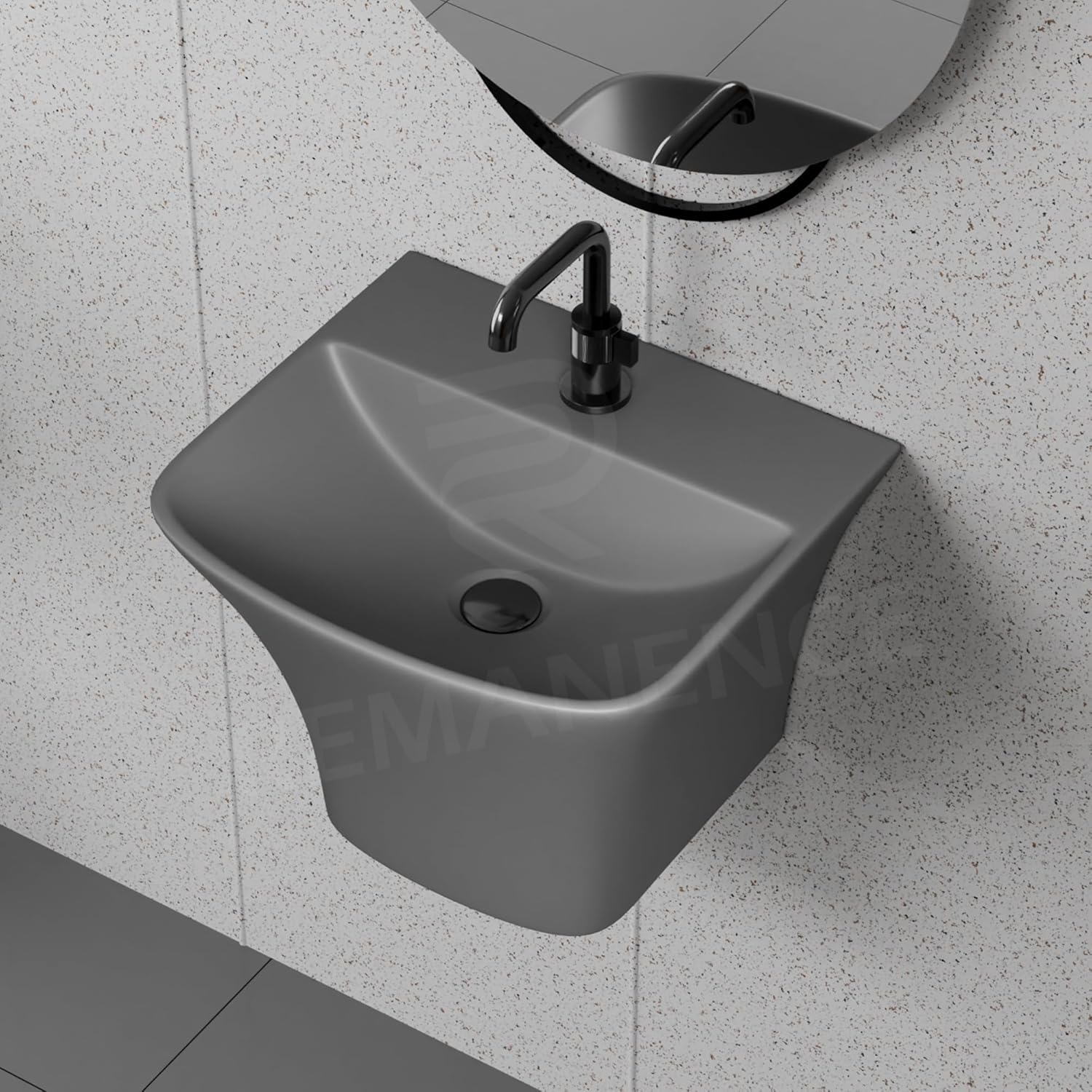 REMANENCE-RION Luxury Wall Mount Half Pedestal Wash Basin for Bathroom, Restaurant, Hotels (Matte Grey)