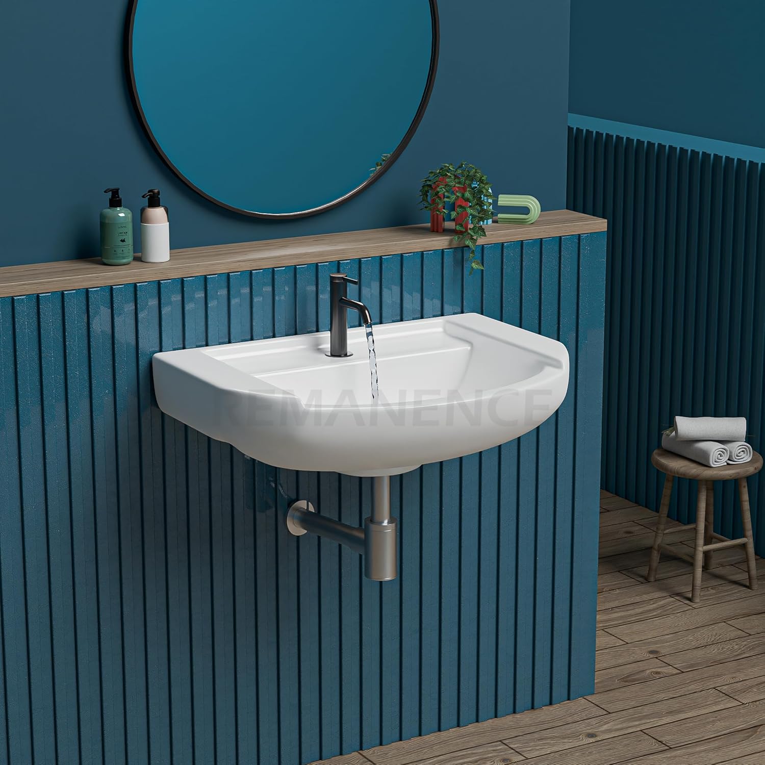 REMANENCE-GOLDEN Wall Mounted Wash Basin for Small Bathrooms & Powder Rooms (18.5 x 14 x 7.5 Inch)