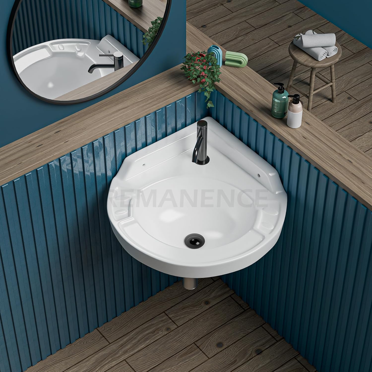 REMANENCE-OPERA Wall Mounted Wash Basin for Small Bathrooms & Powder Rooms (17 x 15 x 7.5 Inch)