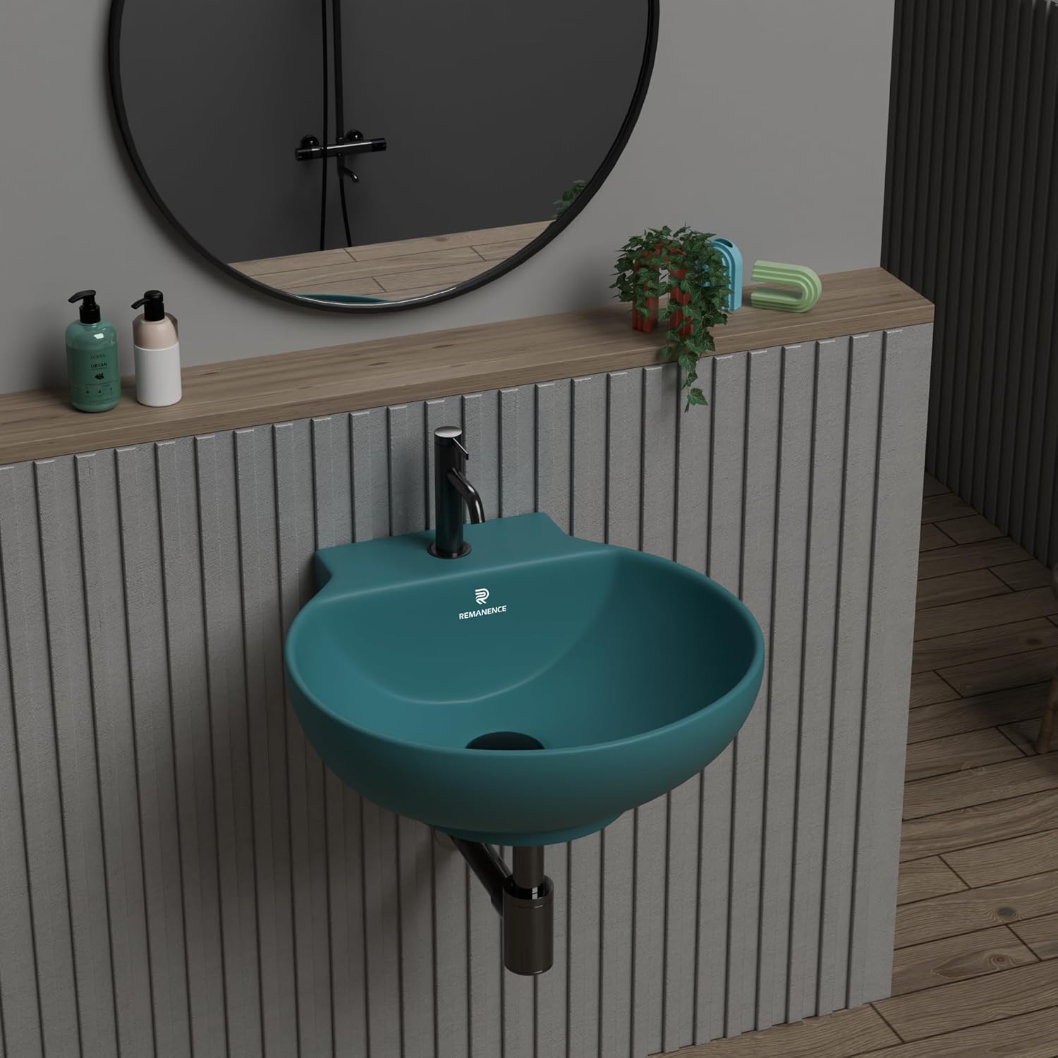 REMANENCE-NANO Ceramic Wall Hung Corner Wash Basin for Bathroom (12 x 12 x 5 Inch)