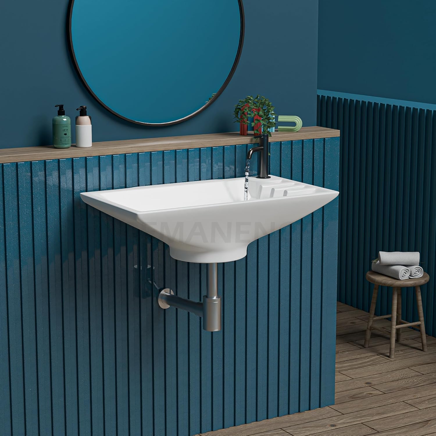 REMANENCE-CIPLA Ceramic Wall Mounted Wash Basin for Compact Bathrooms, Restaurants & Cafés, Office Washrooms (16 x 9 x 5 Inch) (White)