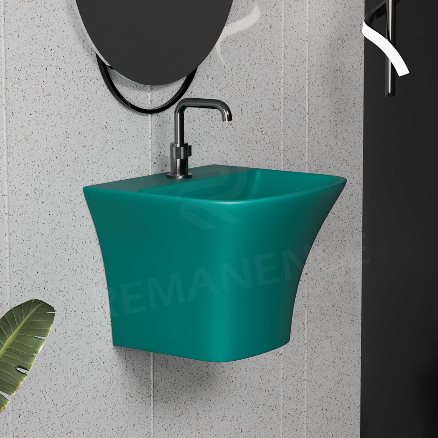 REMANENCE-RION Luxury Wall Mount Half Pedestal Wash Basin for Bathroom, Restaurant, Hotels (Matte Green)