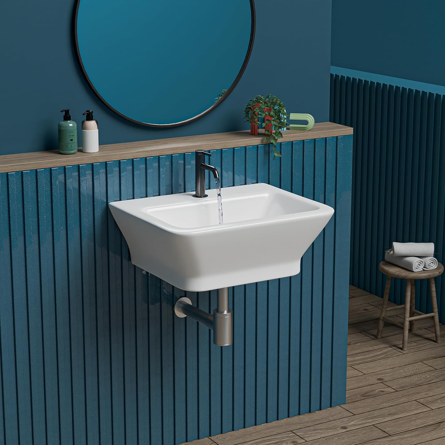 REMANENCE-HARIHAR Ceramic Wall Mounted Wash Basin for Compact Bathrooms, Restaurants & Cafés, Office Washrooms (15.7 x 13 x 6 Inch) (White)