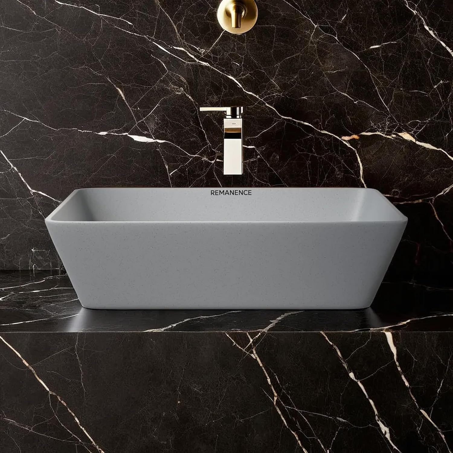REMANENCE Granite Quartz Countertop Wash Basin (18 X 13 X 5.5 Inch) (Matte Grey Stone)