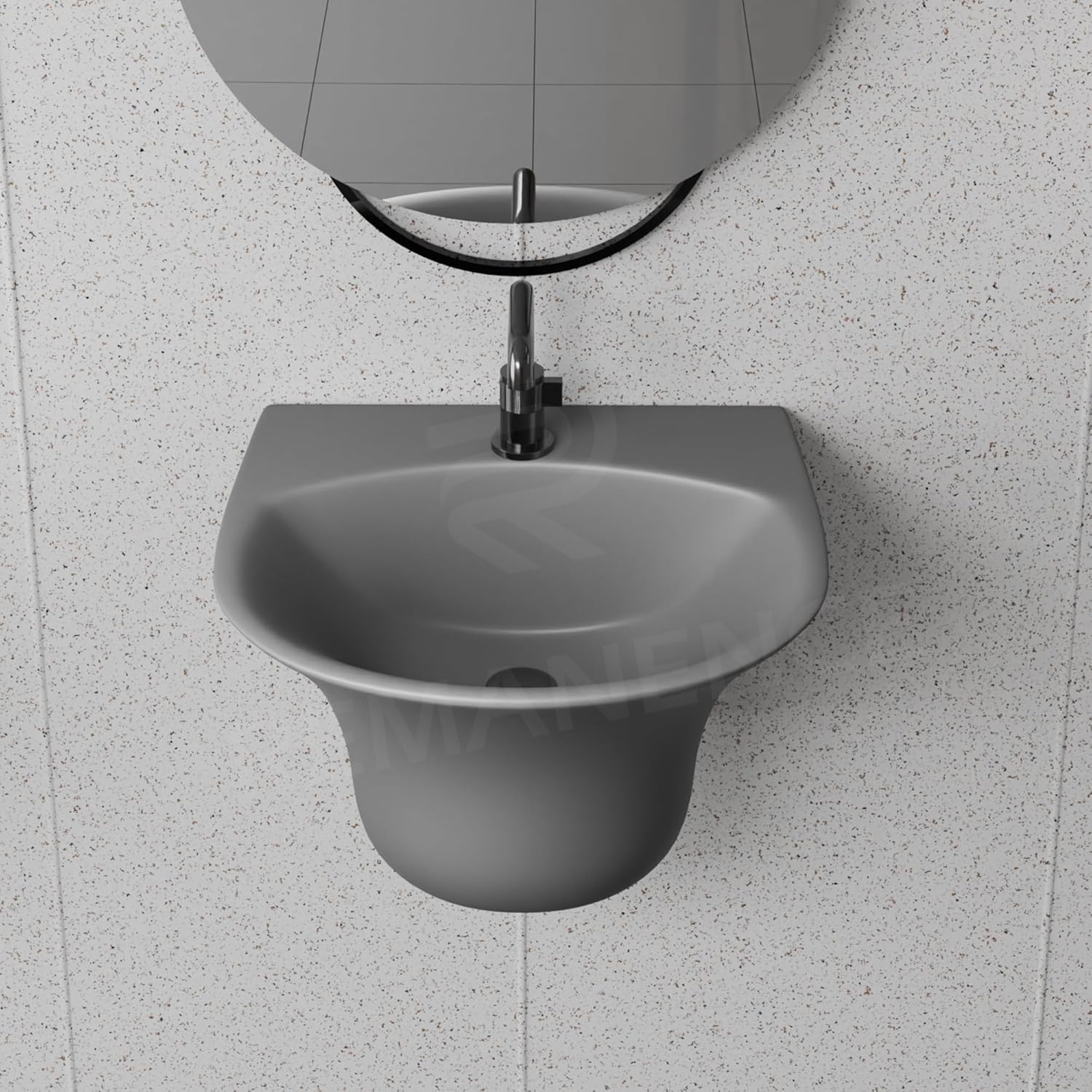 REMANENCE-RICH Luxury Wall Mount Half Pedestal Wash Basin for Bathroom (Matte Grey)