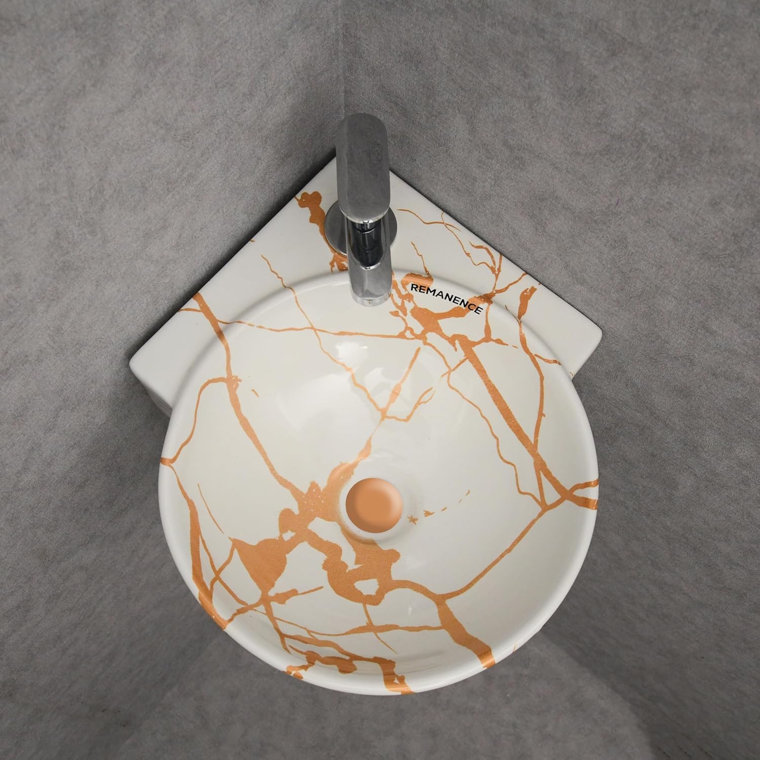 REMANENCE-ROUND Designer Wall Mounted Small Corner Wash Basin for Bathroom (16.3 x 13.8 x 4.3 Inch)