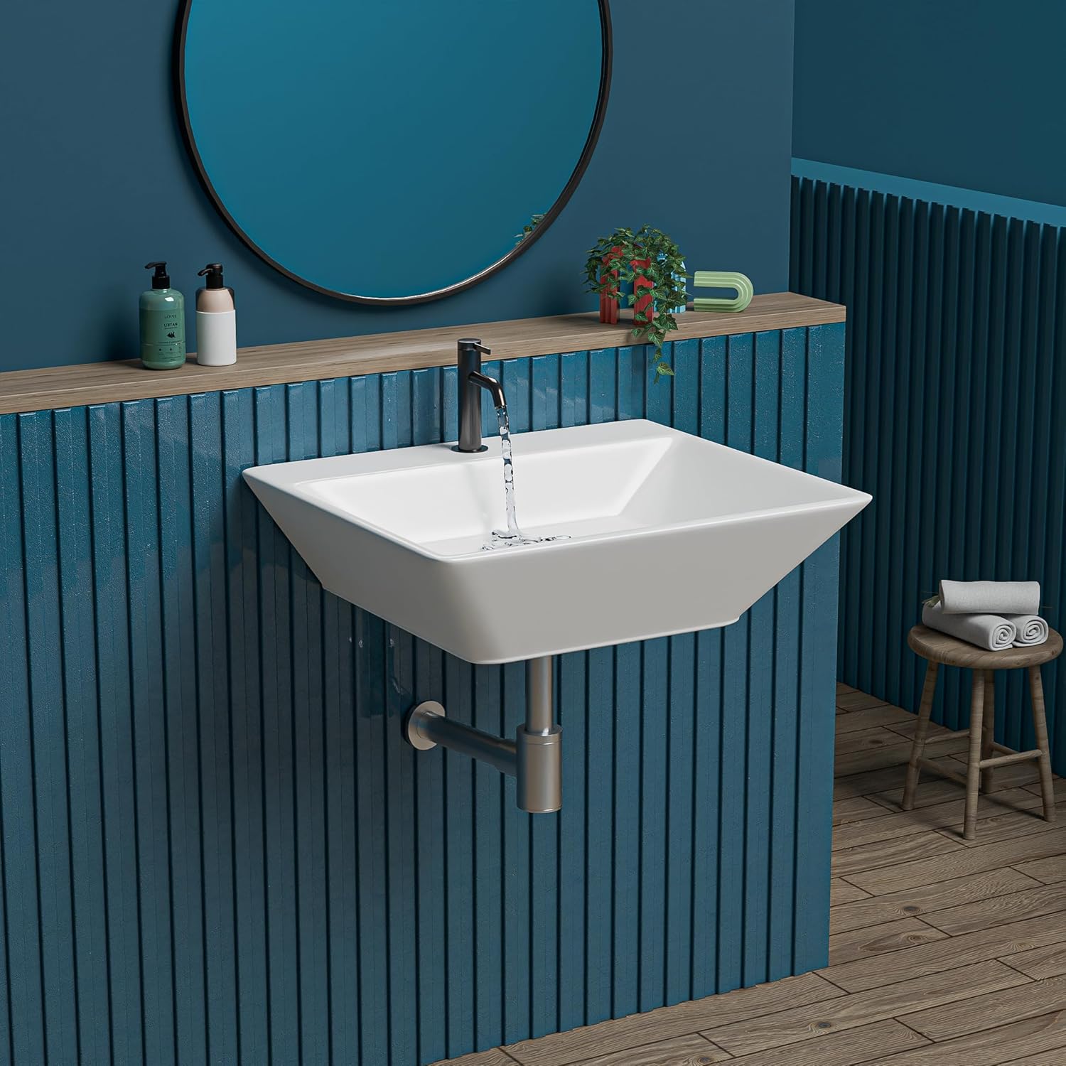 REMANENCE-LUMINA Ceramic Wall Mounted Wash Basin for Compact Bathrooms, Restaurants & Cafés, Office Washrooms (17 x 14.7 x 5 Inch) (White)