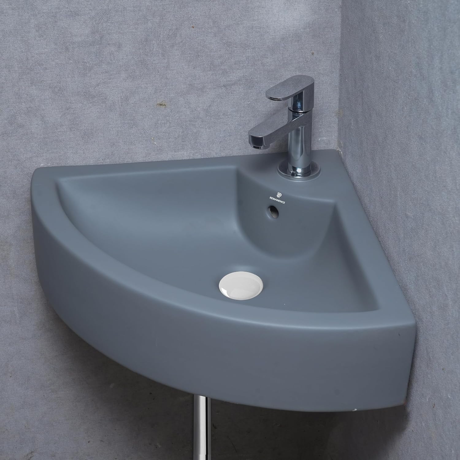 REMANENCE Ceramic Wall Mounted Corner Wash Basin (20.4 x 15 x 6 Inch)