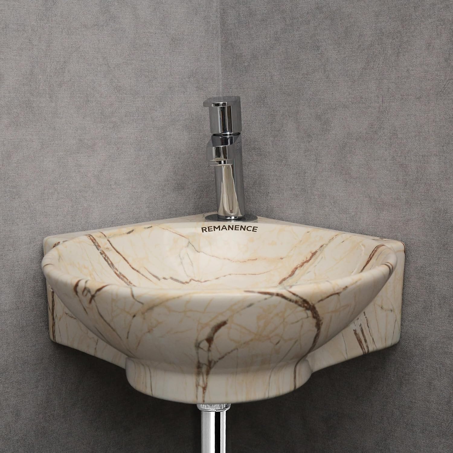 REMANENCE-ROUND Designer Wall Mounted Small Corner Wash Basin for Bathroom (16.3 x 13.8 x 4.3 Inch)