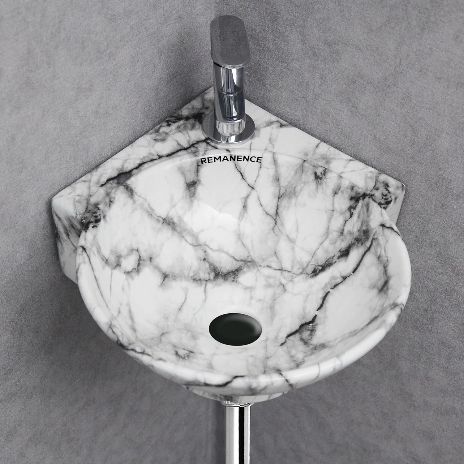 REMANENCE-ROUND Designer Wall Mounted Small Corner Wash Basin for Bathroom (16.3 x 13.8 x 4.3 Inch)