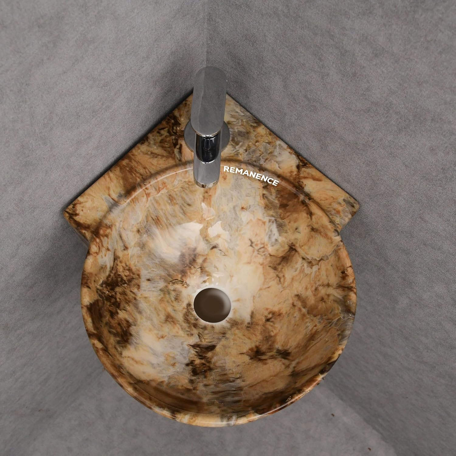 REMANENCE-ROUND Designer Wall Mounted Small Corner Wash Basin for Bathroom (16.3 x 13.8 x 4.3 Inch)