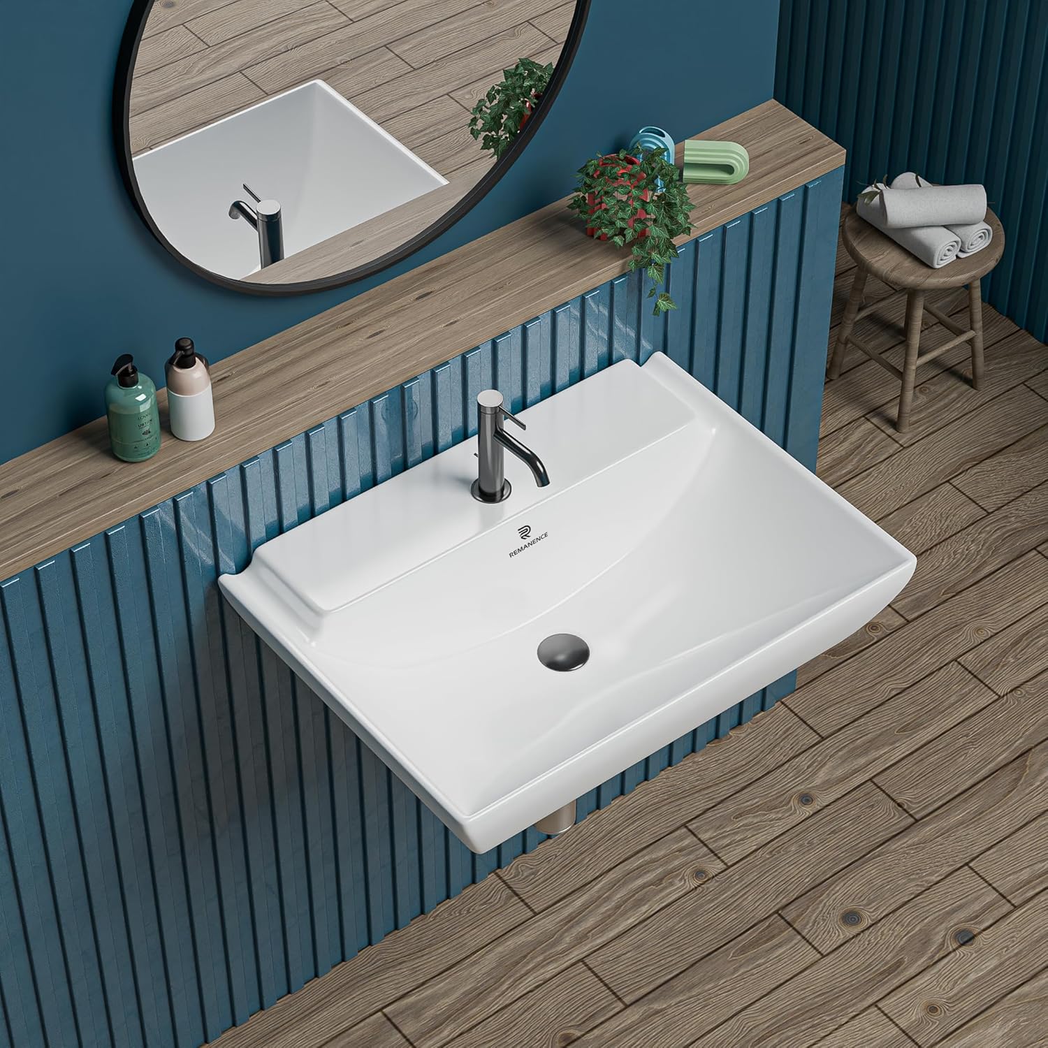 REMANENCE-OLINA Wall Mounted Wash Basin for Small Bathrooms & Powder Rooms (18 x 14 x 6 Inch)