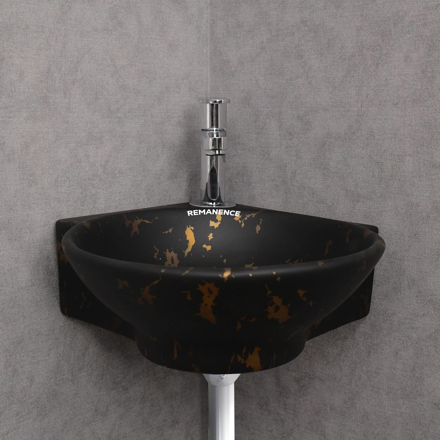 REMANENCE-ROUND Designer Wall Mounted Small Corner Wash Basin for Bathroom (16.3 x 13.8 x 4.3 Inch)