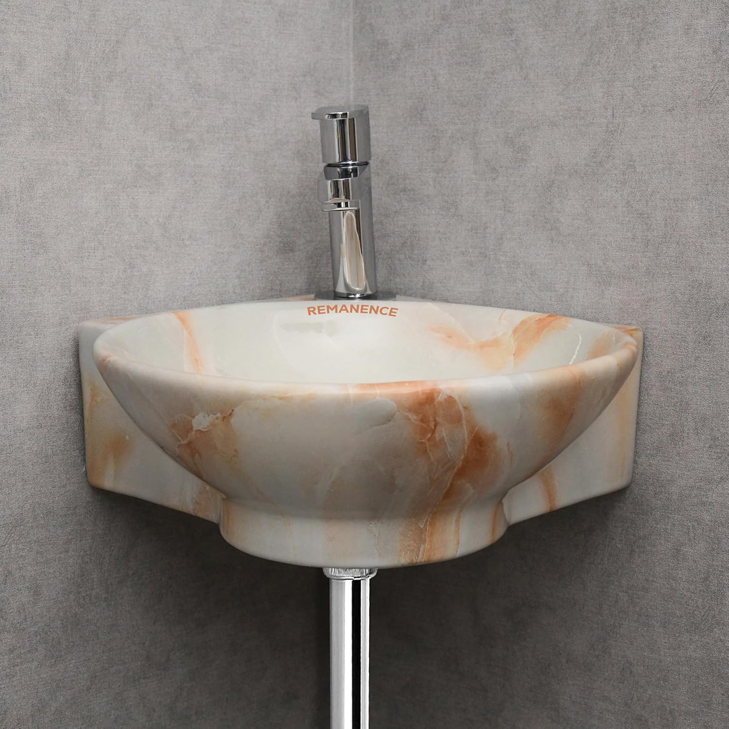 REMANENCE-ROUND Designer Wall Mounted Small Corner Wash Basin for Bathroom (16.3 x 13.8 x 4.3 Inch)