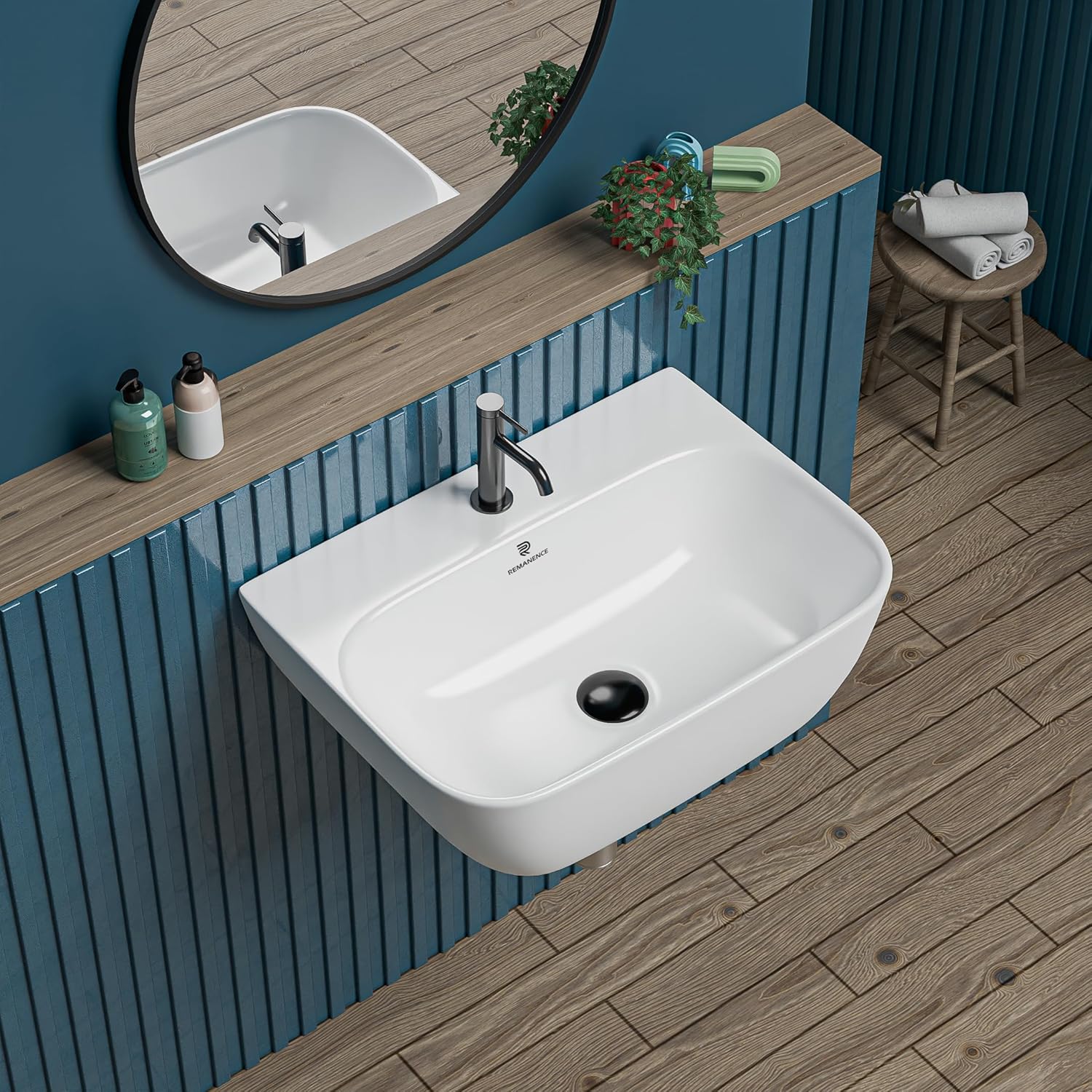 REMANENCE-ORACLE Wall Mounted Wash Basin for Small Bathrooms & Powder Rooms (17.5 x 12 x 5 Inch)