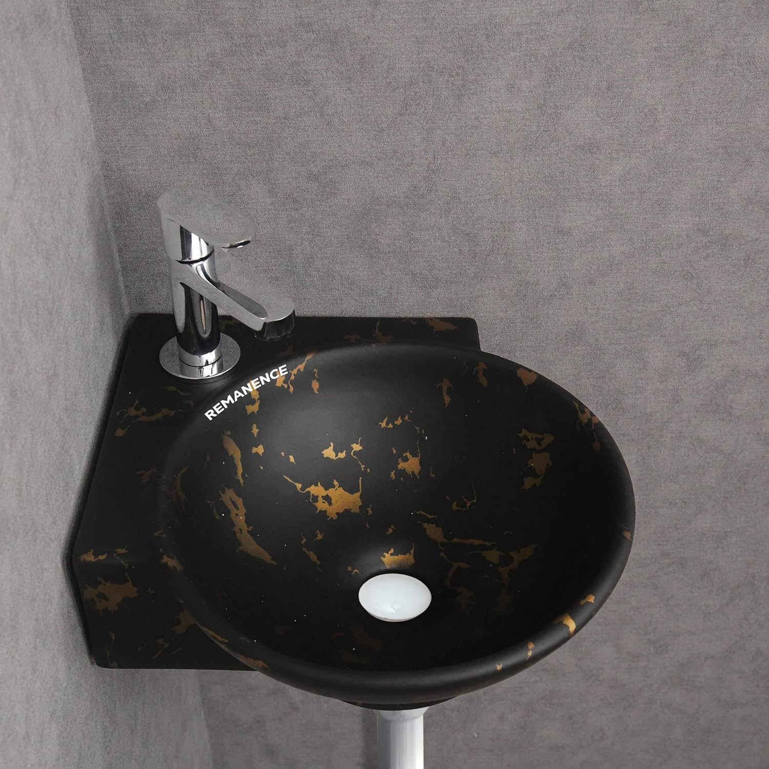 REMANENCE-ROUND Designer Wall Mounted Small Corner Wash Basin for Bathroom (16.3 x 13.8 x 4.3 Inch)