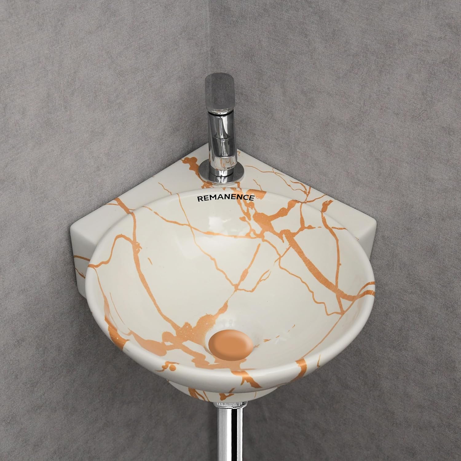 REMANENCE-ROUND Designer Wall Mounted Small Corner Wash Basin for Bathroom (16.3 x 13.8 x 4.3 Inch)