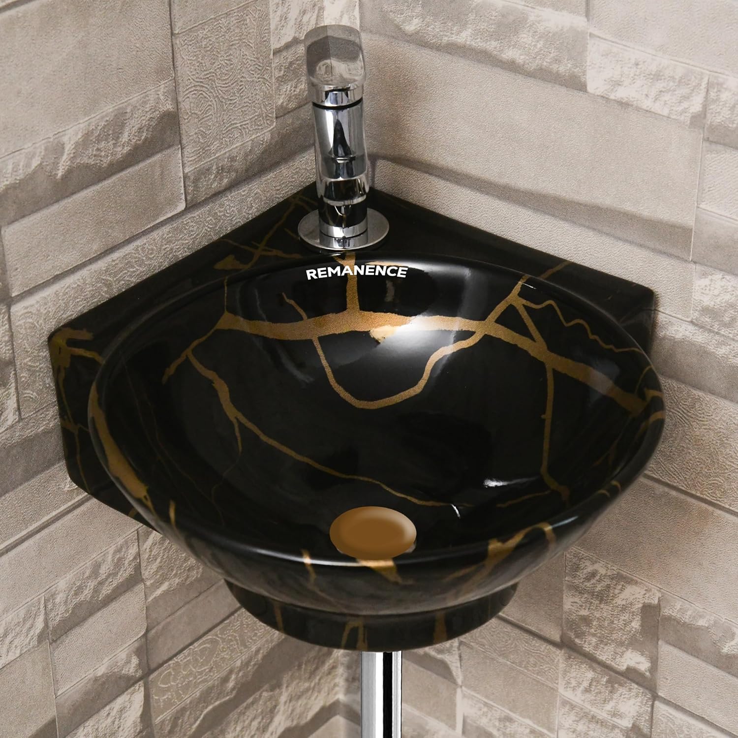 REMANENCE-ROUND Designer Wall Mounted Small Corner Wash Basin for Bathroom (16.3 x 13.8 x 4.3 Inch)